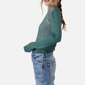 NWT Free People Crew Neck Open Weave Layering Top H2O Size Small Jaded $98